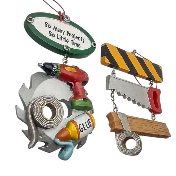 Handyman & DIY-Themed Hanging Ornaments Set Of 2 Fun Craft Tools Design Resin 4" - Picture 2 of 8